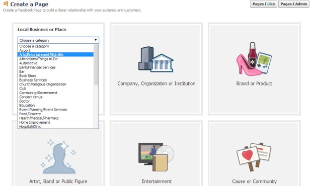 Select a page category & sub-category