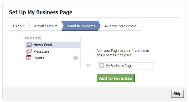 Add the page to your favorites so you can easily access it from your timeline screen