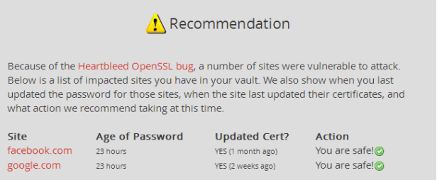LastPass checks sites you use for the Heartbleed vulnerability and checks to see if your account is safe