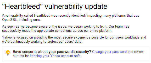An article posted in the Yahoo help section claims the Hertbleed bug was patched, but users may want to change their passwords for added security.
